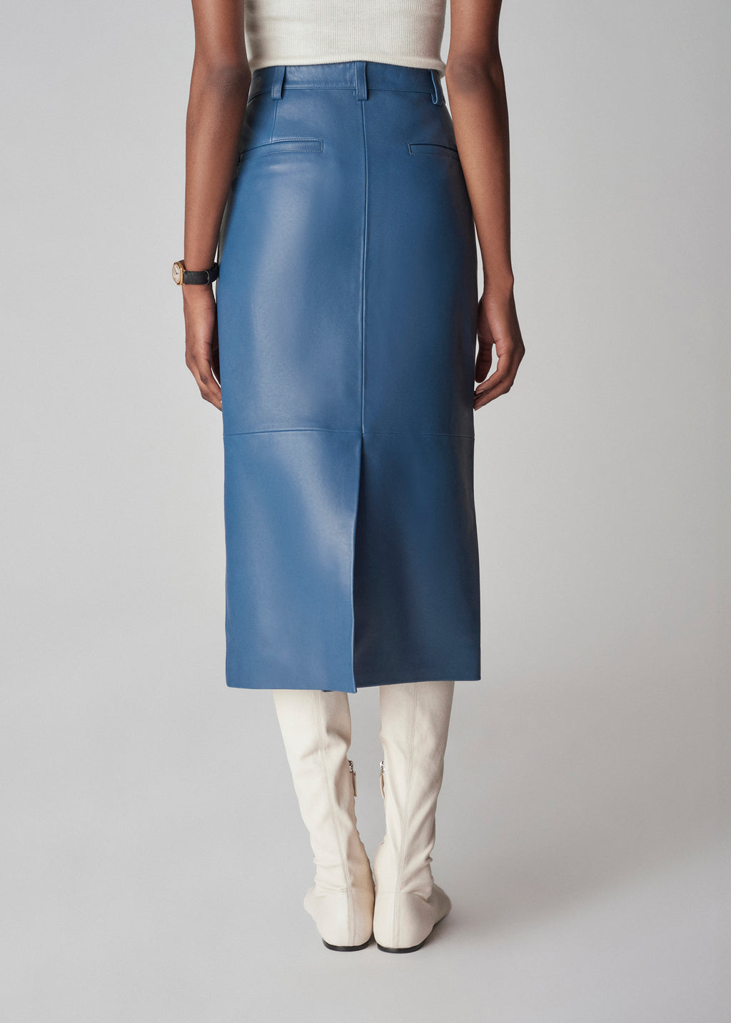 Midi Pencil Skirt in Lambskin - Petrol Blue - CO