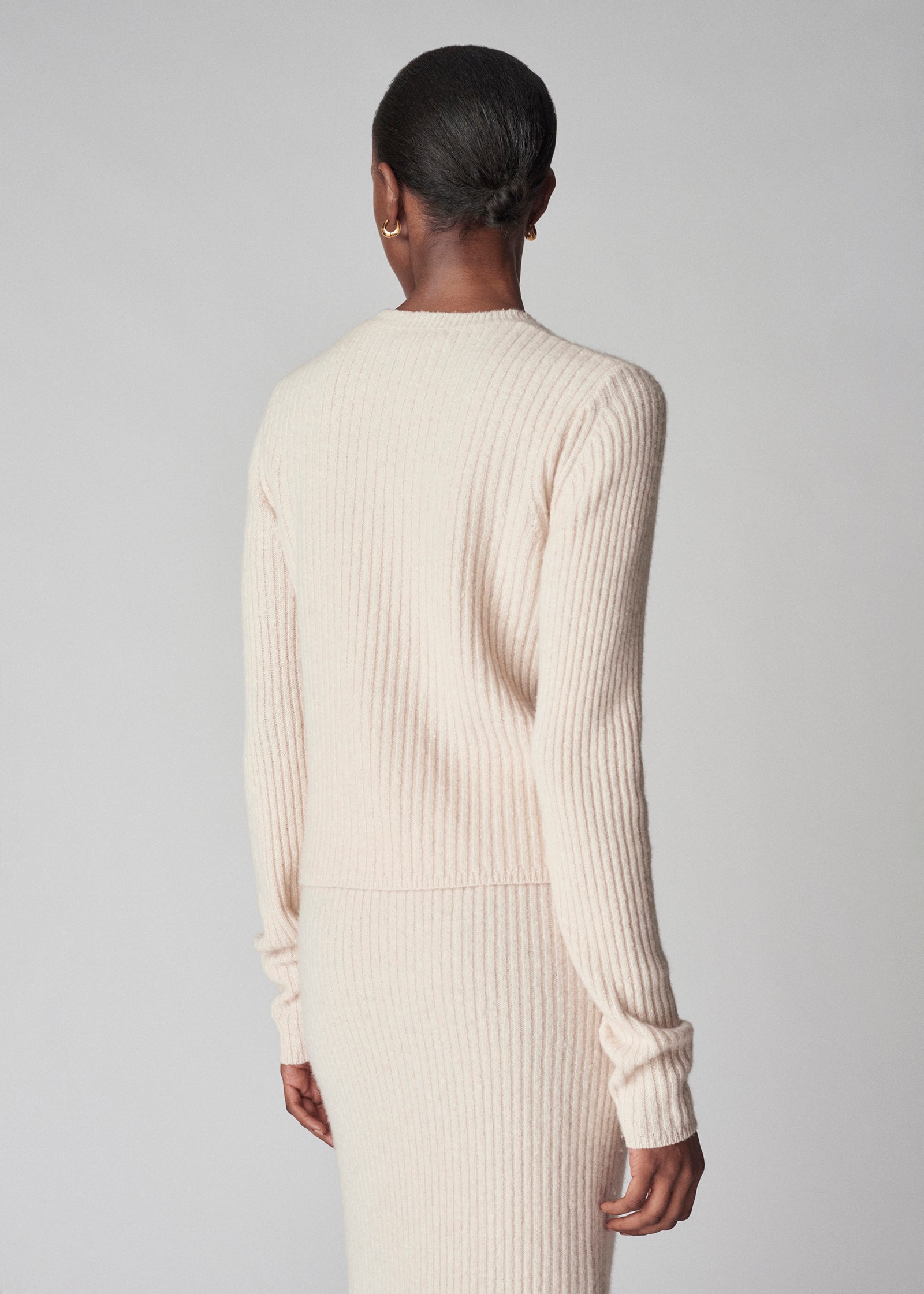 Long Sleeve Sweater Top in Tweed Knit - Ivory