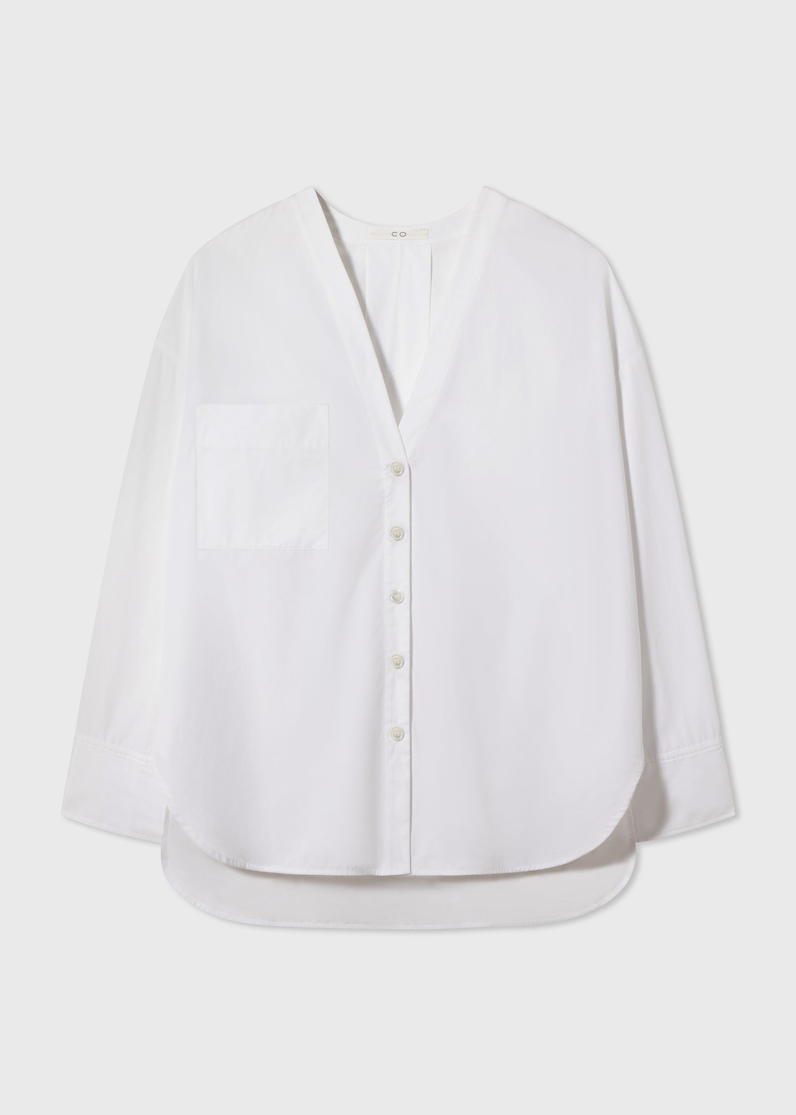 V-Neck Blouse in Cotton Poplin  - White - CO Collections