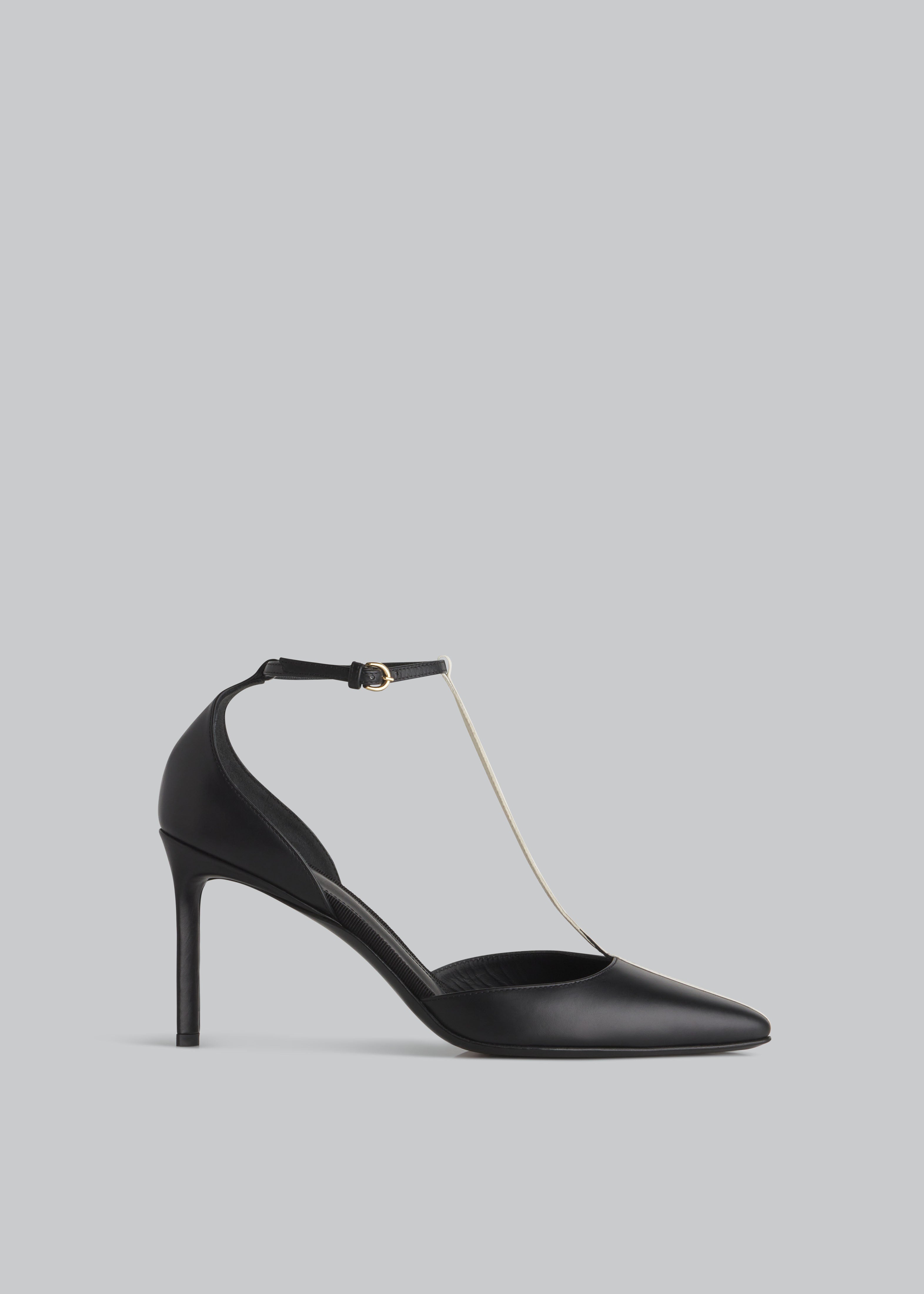 T-Strap D'orsay Heel in Leather - Black