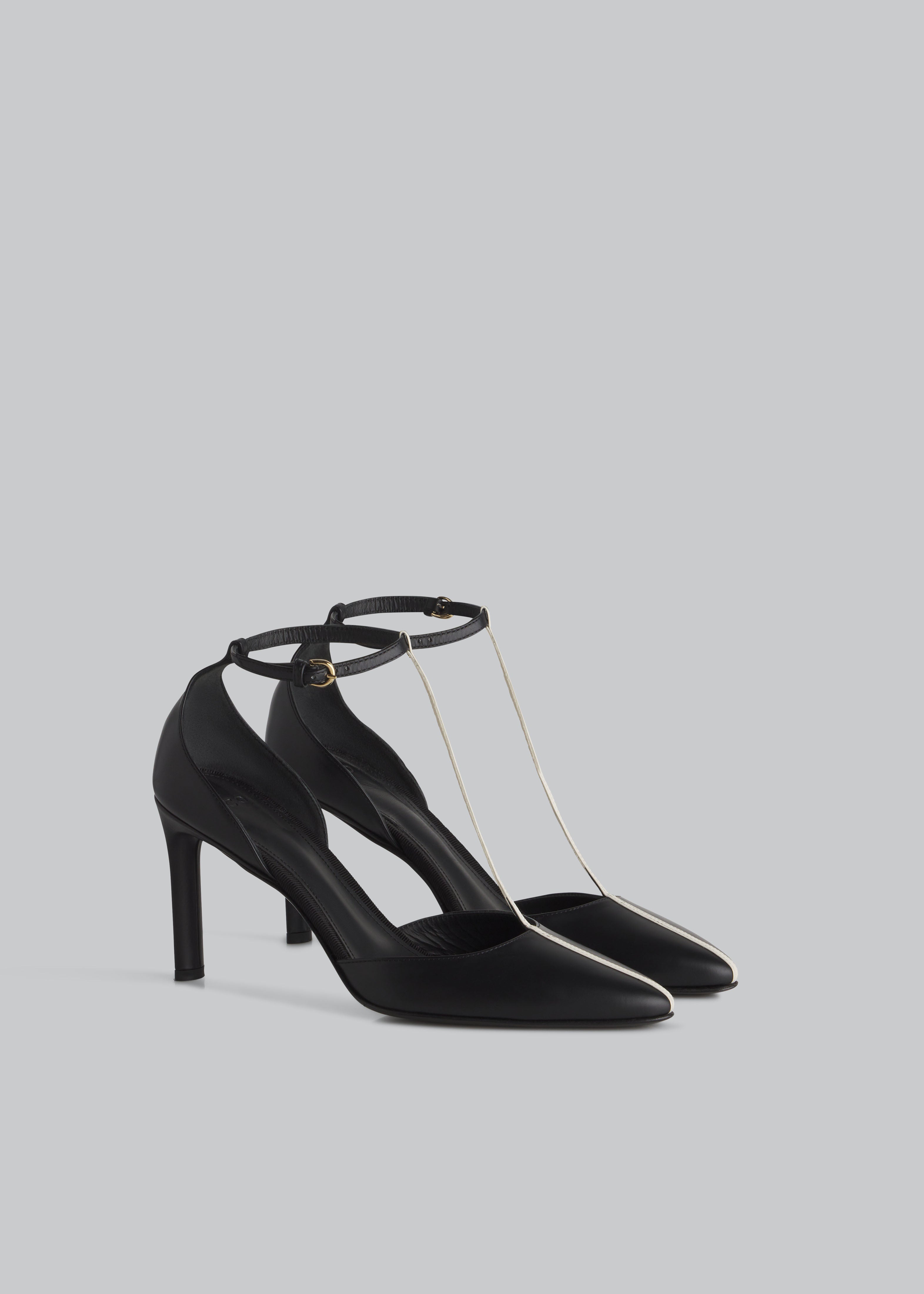 T-Strap D'orsay Heel in Leather - Black