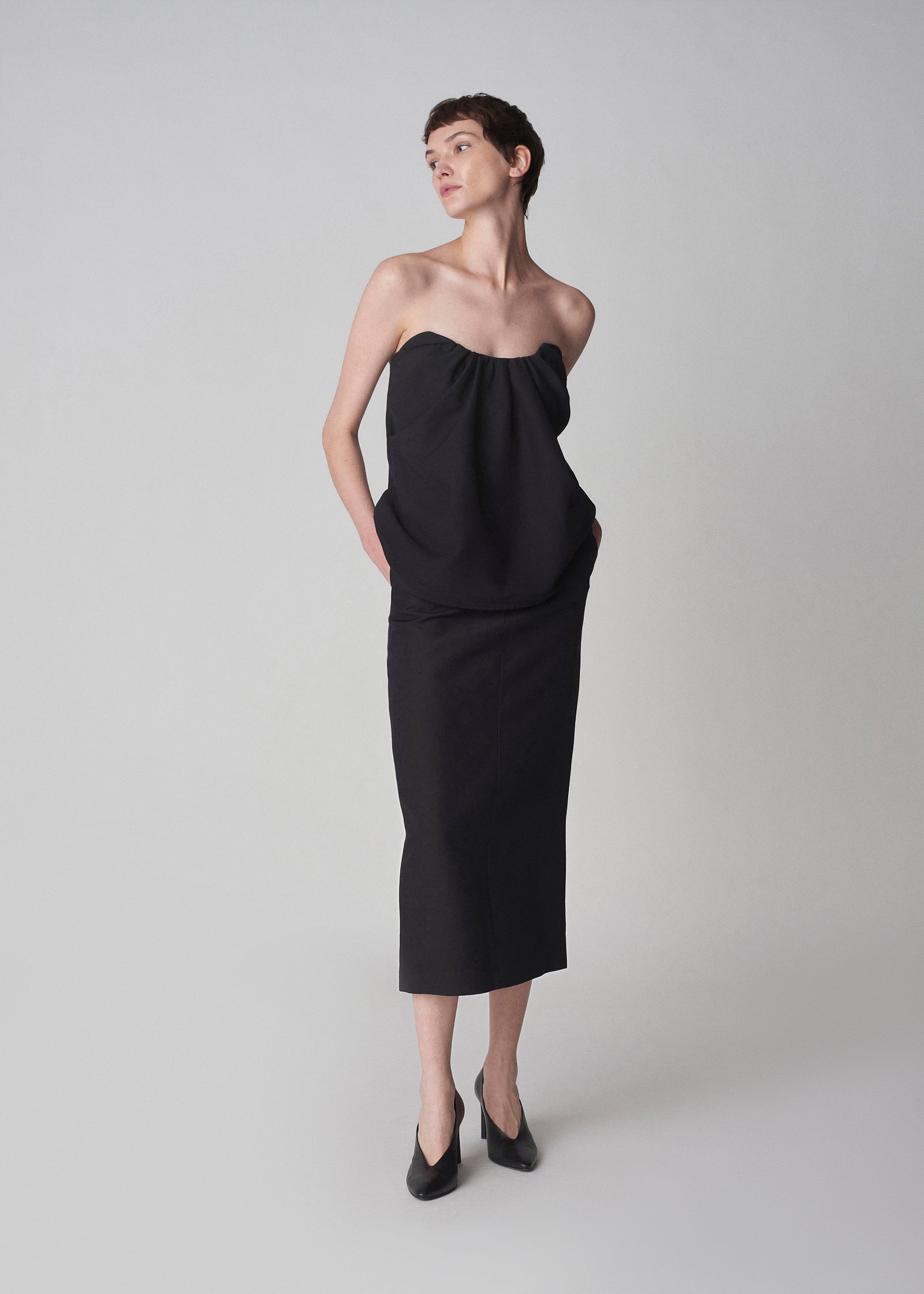 Tailored Compact Stretch Tab Detail Midi Skirt | Karen Millen