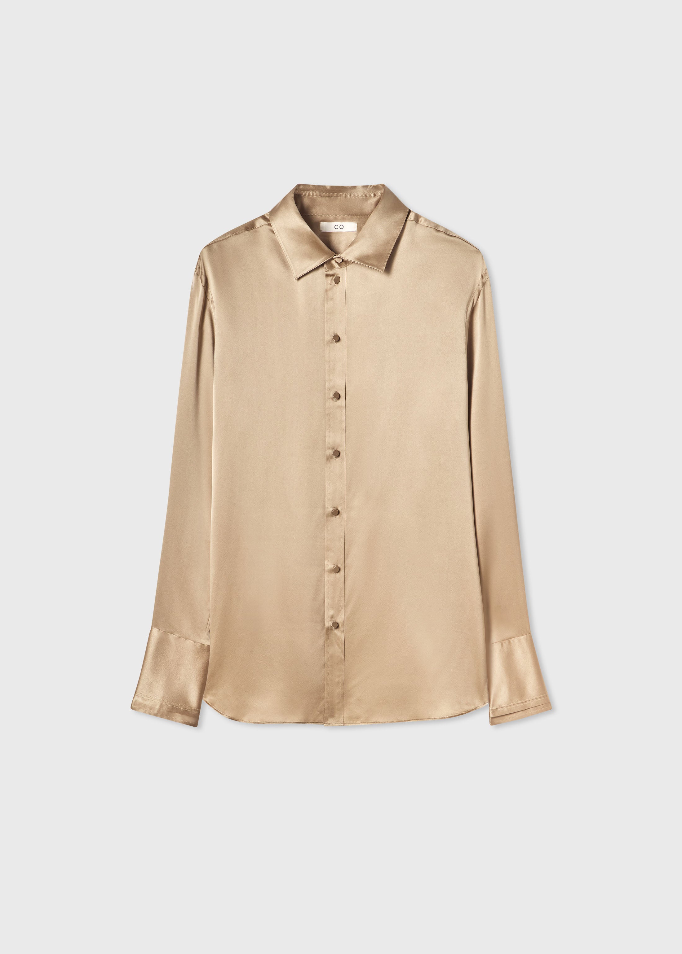 Mens Collared Shirt in Silk Charmeuse - Sesame