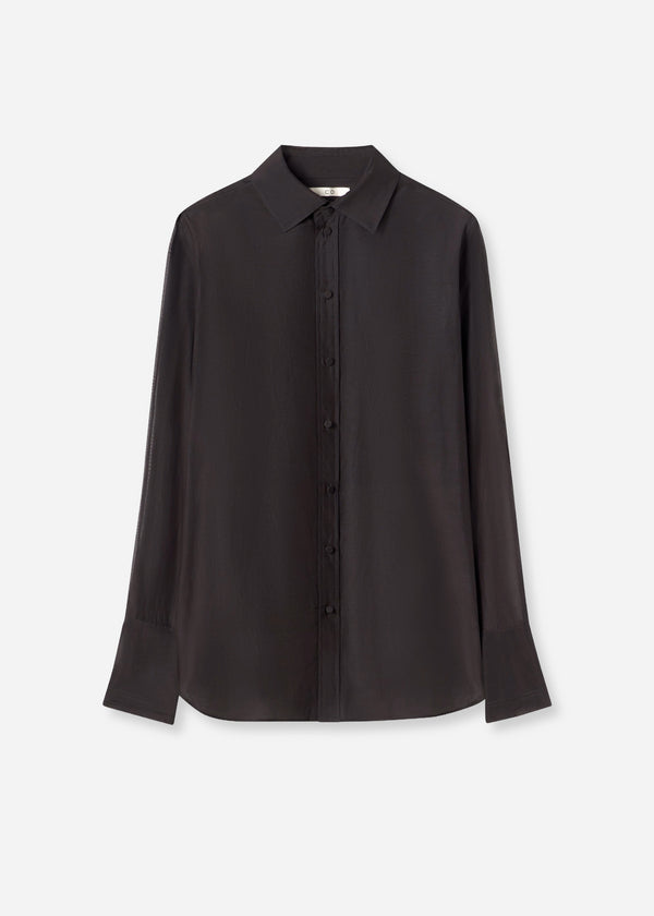 Mens Collared Shirt in Cotton Silk - Black - CO