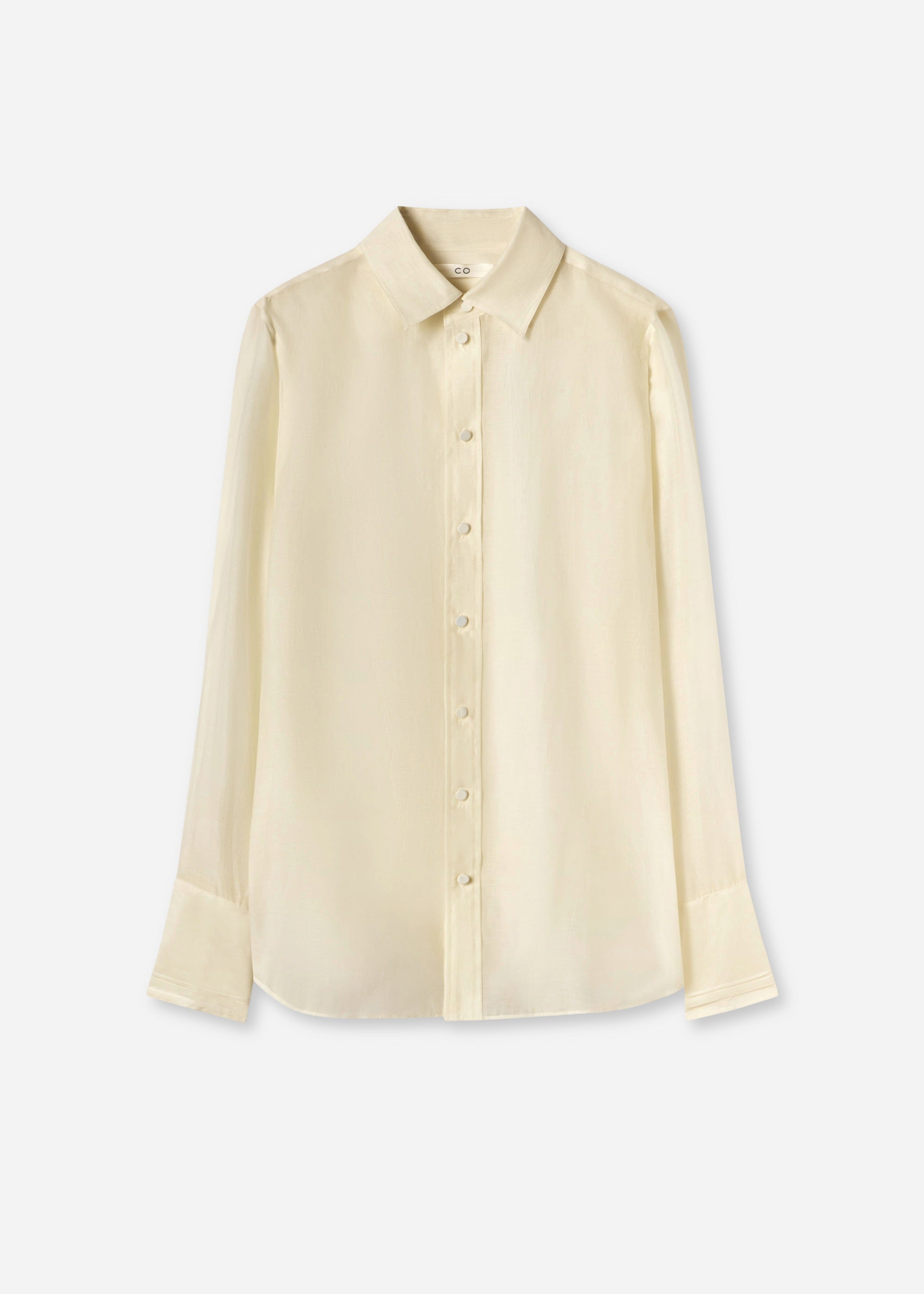 Mens Collared Shirt in Cotton Silk Voile - Pearl