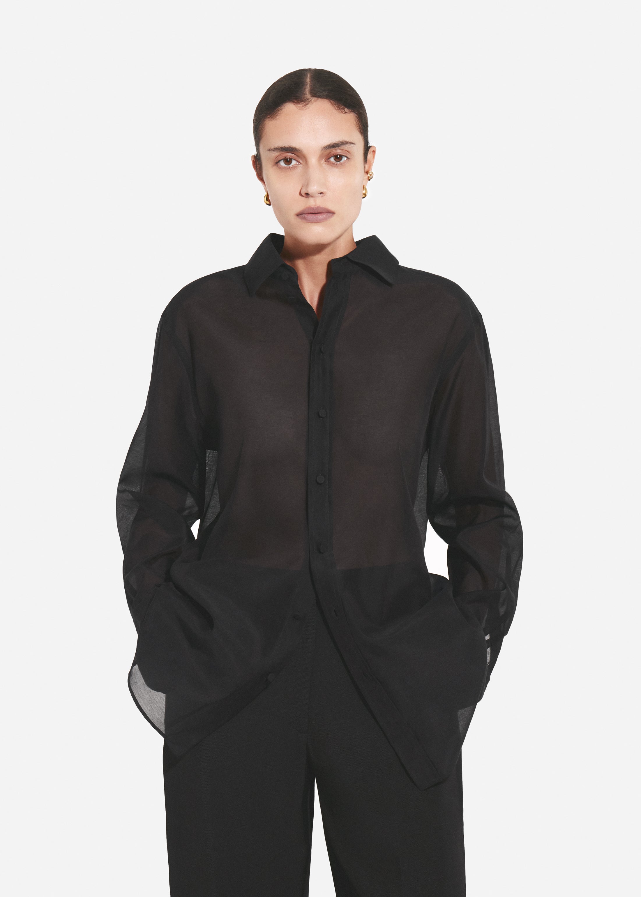 Mens Collared Shirt in Cotton Silk Voile Mens Collared Shirt in Cotton Silk Voile