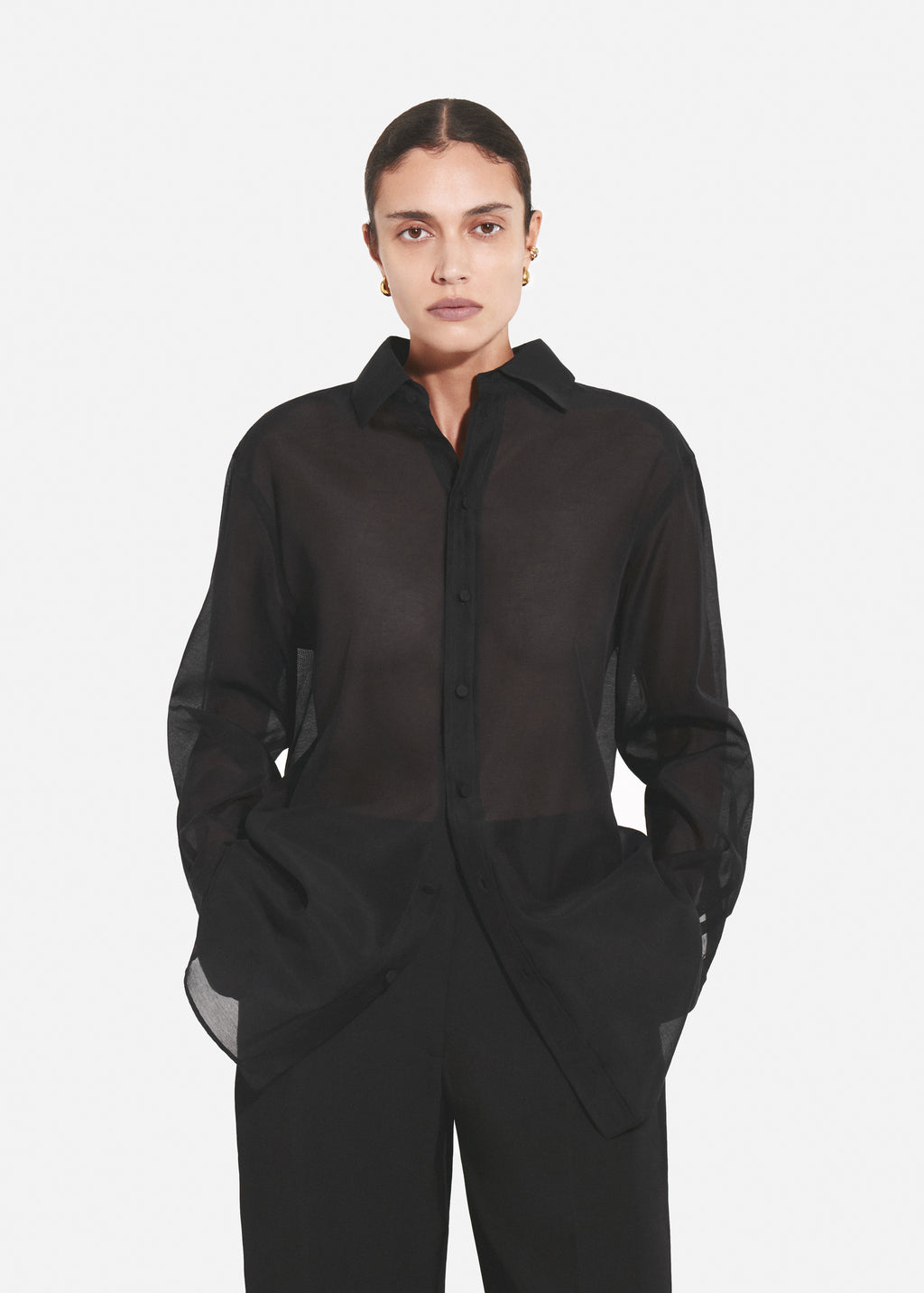 Mens Collared Shirt in Cotton Silk - Black - CO