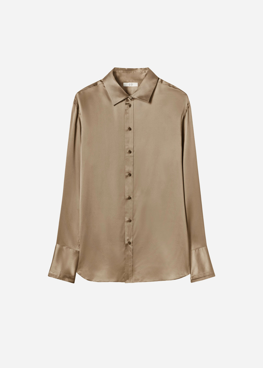 Mens Collared Shirt in Silk Charmeuse - Sesame - CO