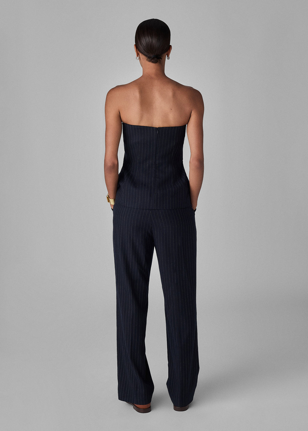 Tailored Bustier Top in Virgin Wool - Navy Stripe - CO