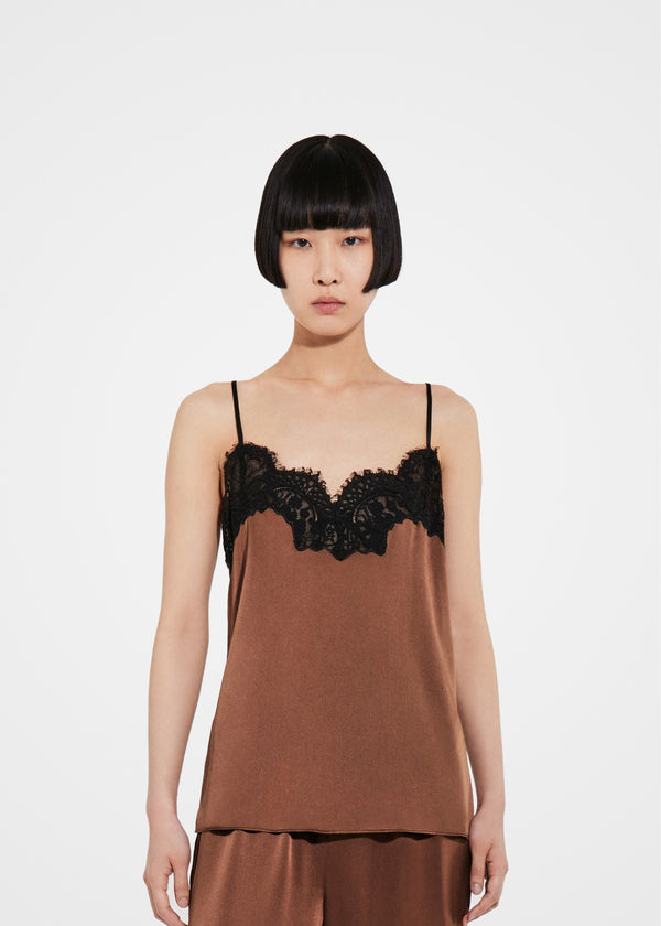 Lace Camisole in Silk - Chocolate - CO