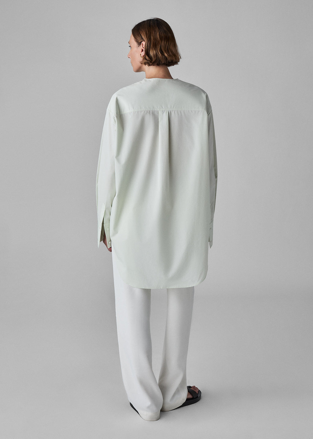 Collarless Tunic in Cotton Poplin - Frost - CO