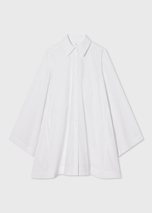 Oversized Wide Sleeve Tunic Shirt in Cotton  - Optic White - CO Collections
