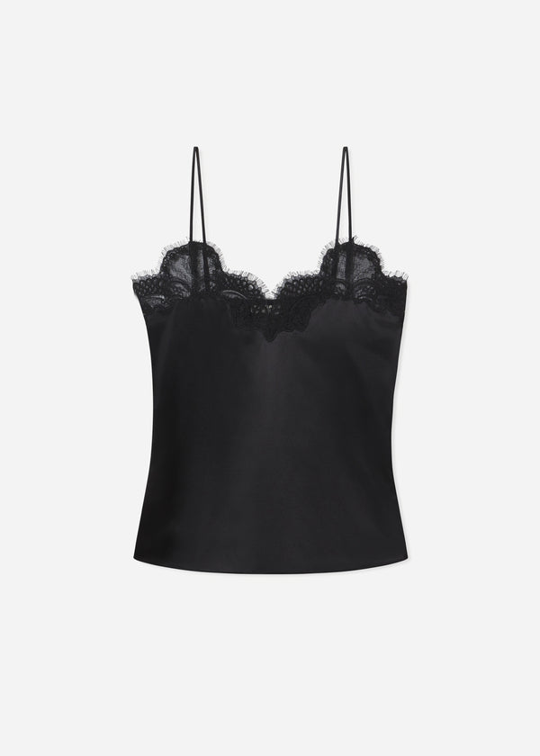 Lace Camisole in Silk Satin - Black - CO