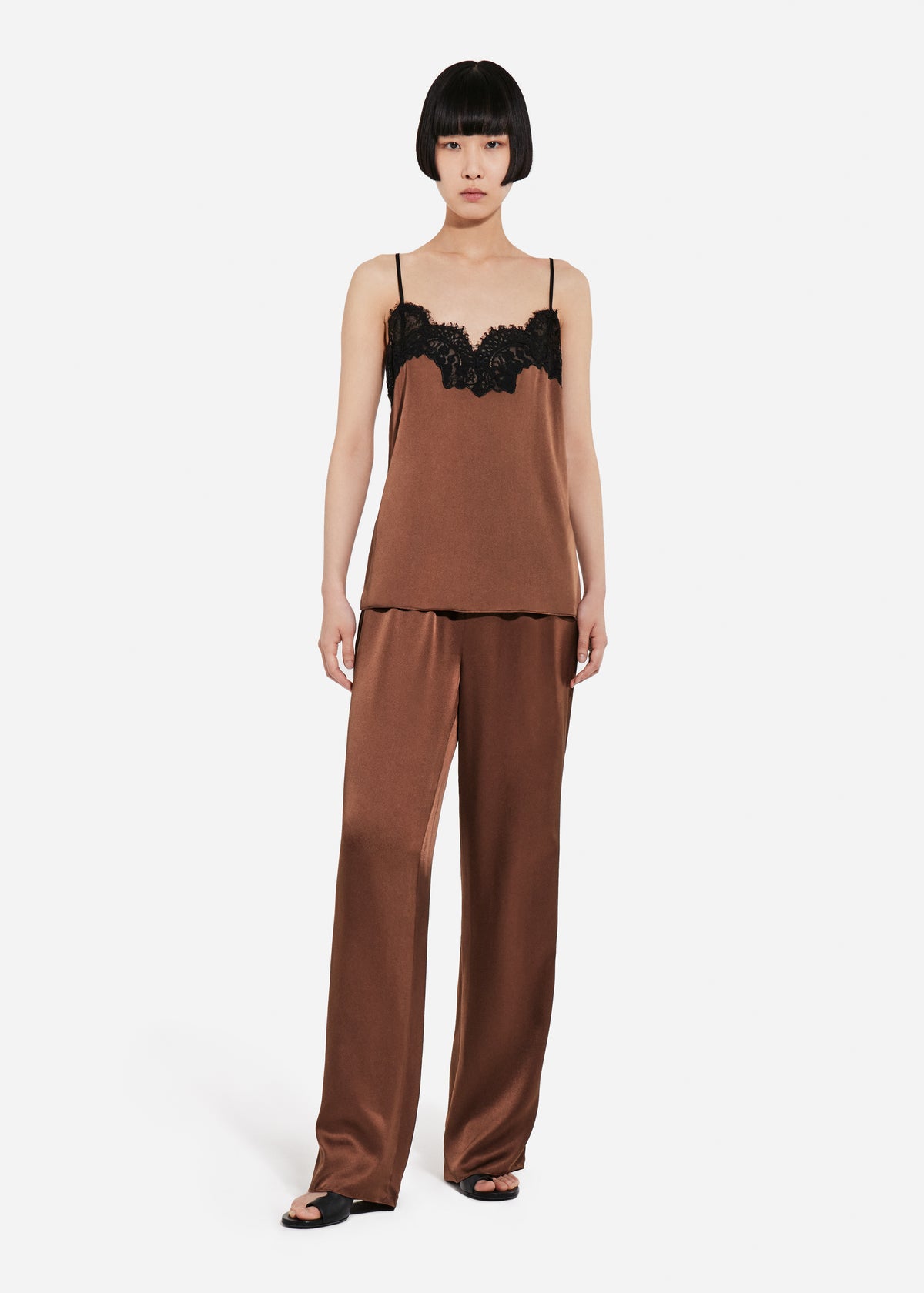 Lace Camisole in Silk - Chocolate, image 1 of 4