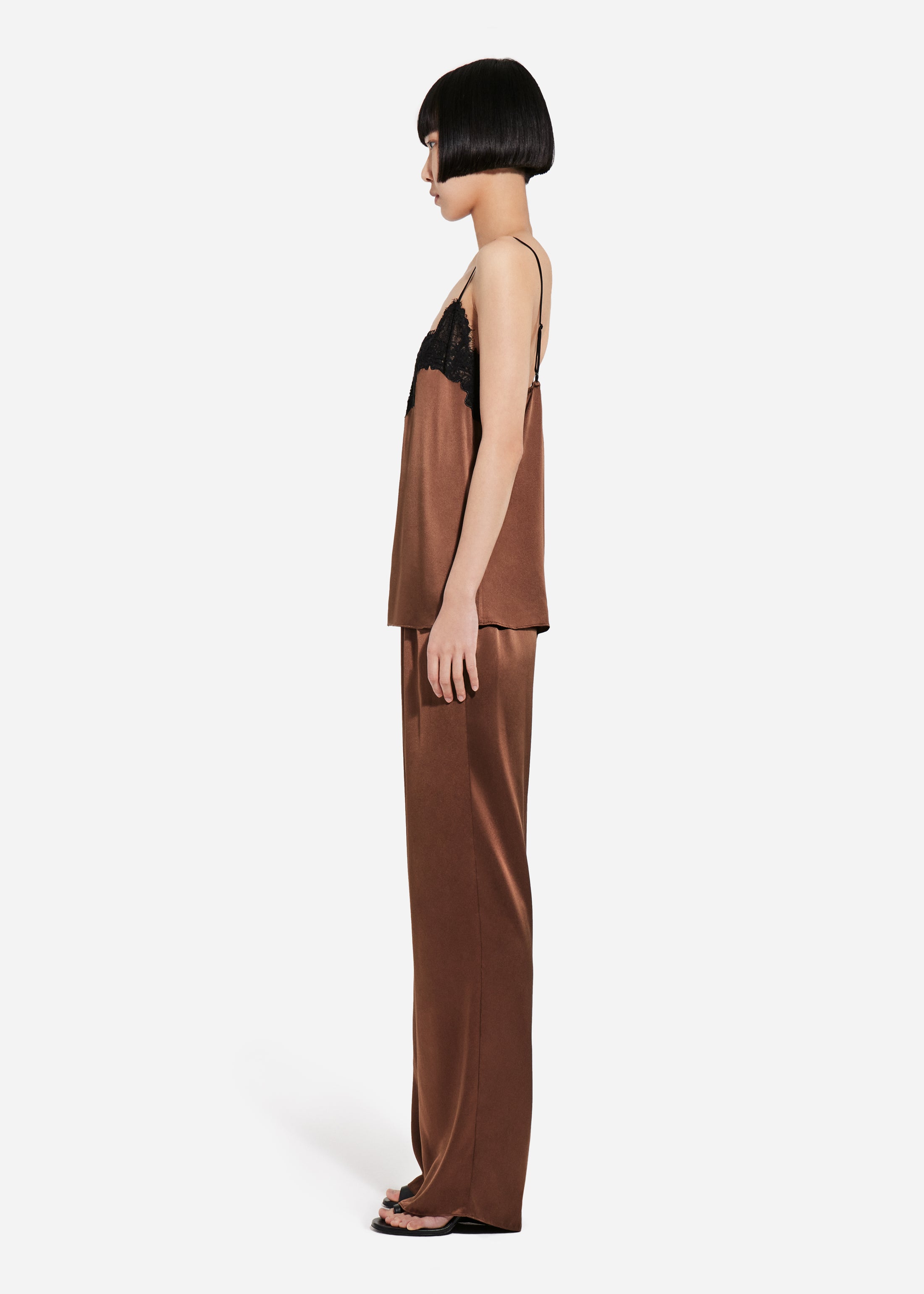 Elastic Waist Pant in Silk - Chocolate