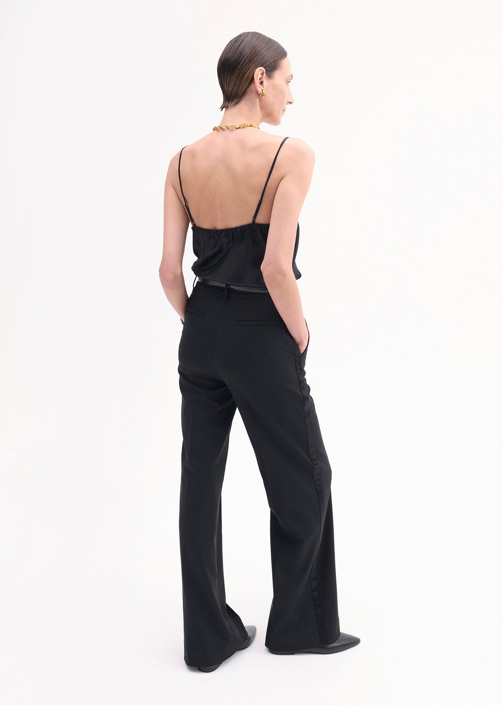 Lace Camisole in Silk Satin - Black - CO