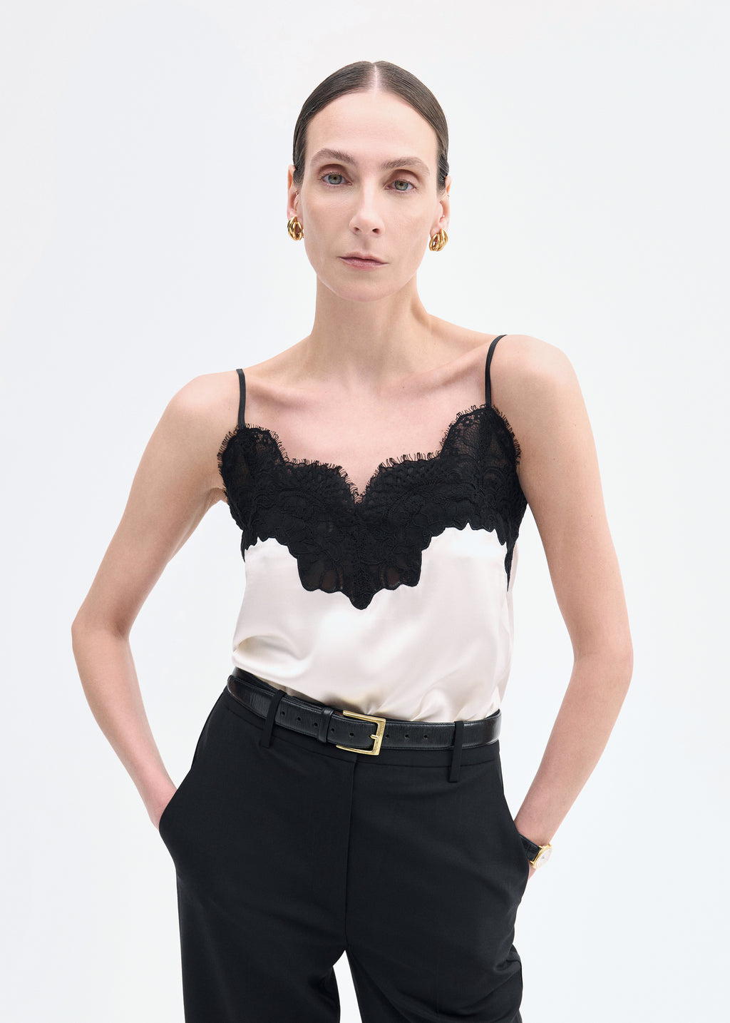 Lace Camisole in Silk - Ivory - CO