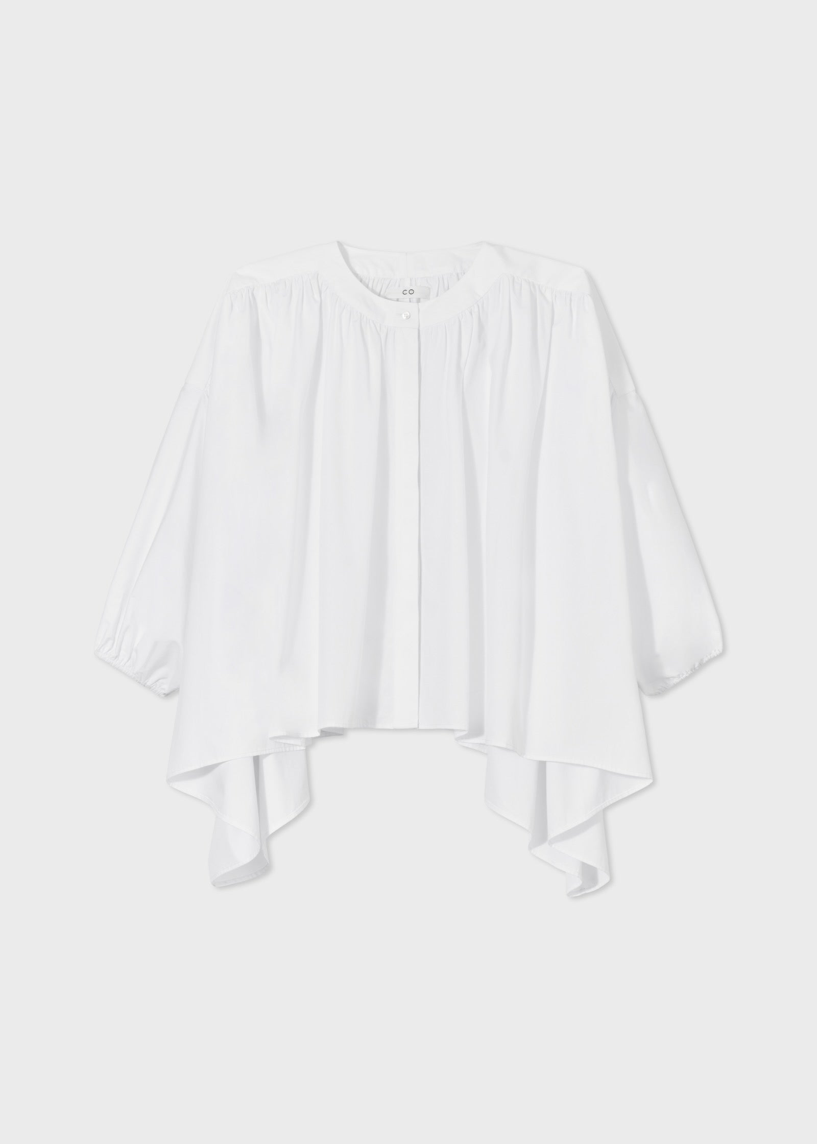 Gathered Tunic Blouse in Cotton Poplin - White - CO Collections