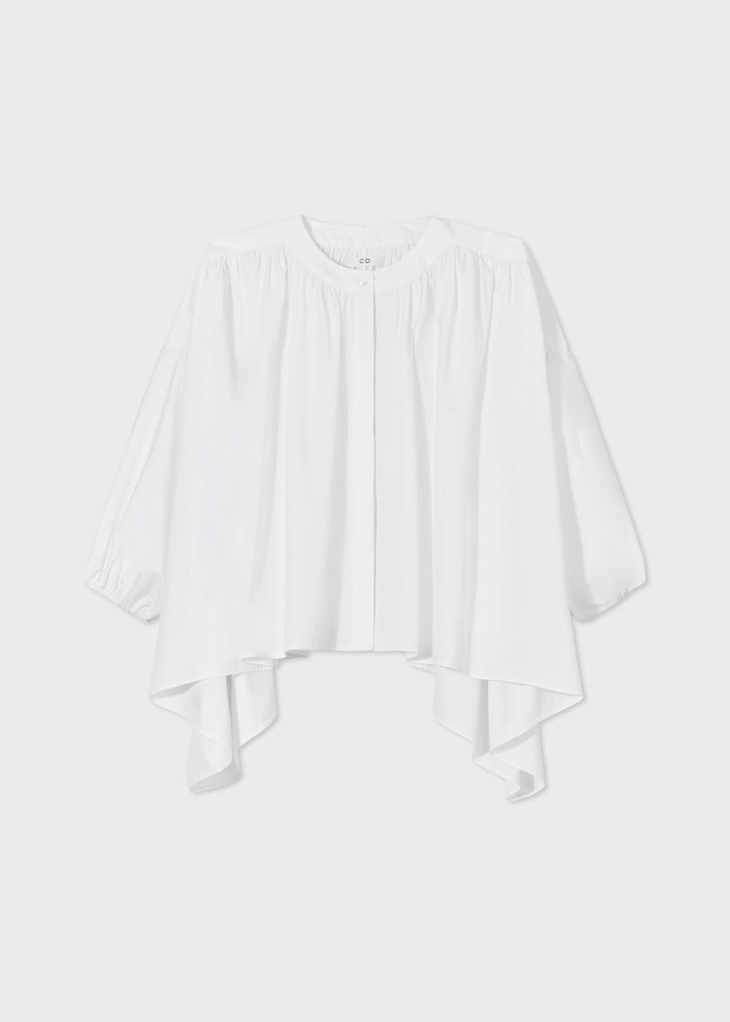 Gathered Tunic Blouse in Cotton Poplin - White - CO