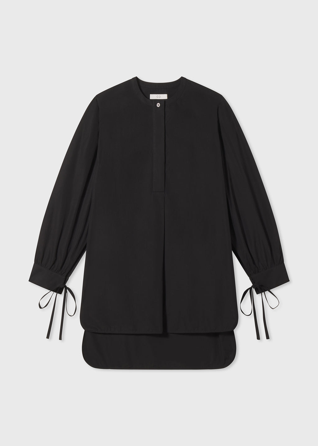 Collarless Tunic Shirt in Cotton Poplin - Black - CO