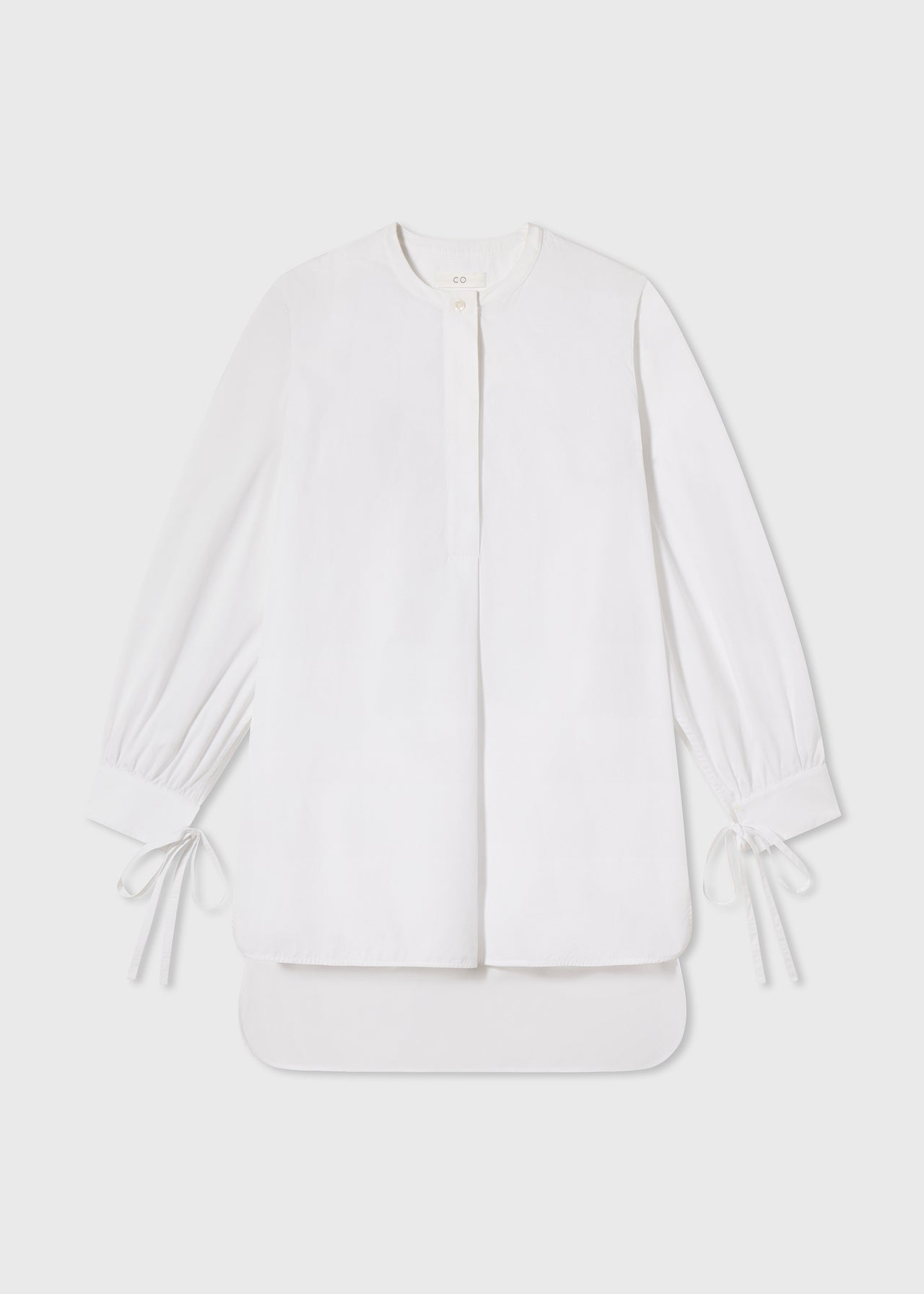 Collarless Tunic Shirt in Cotton Poplin - White - CO