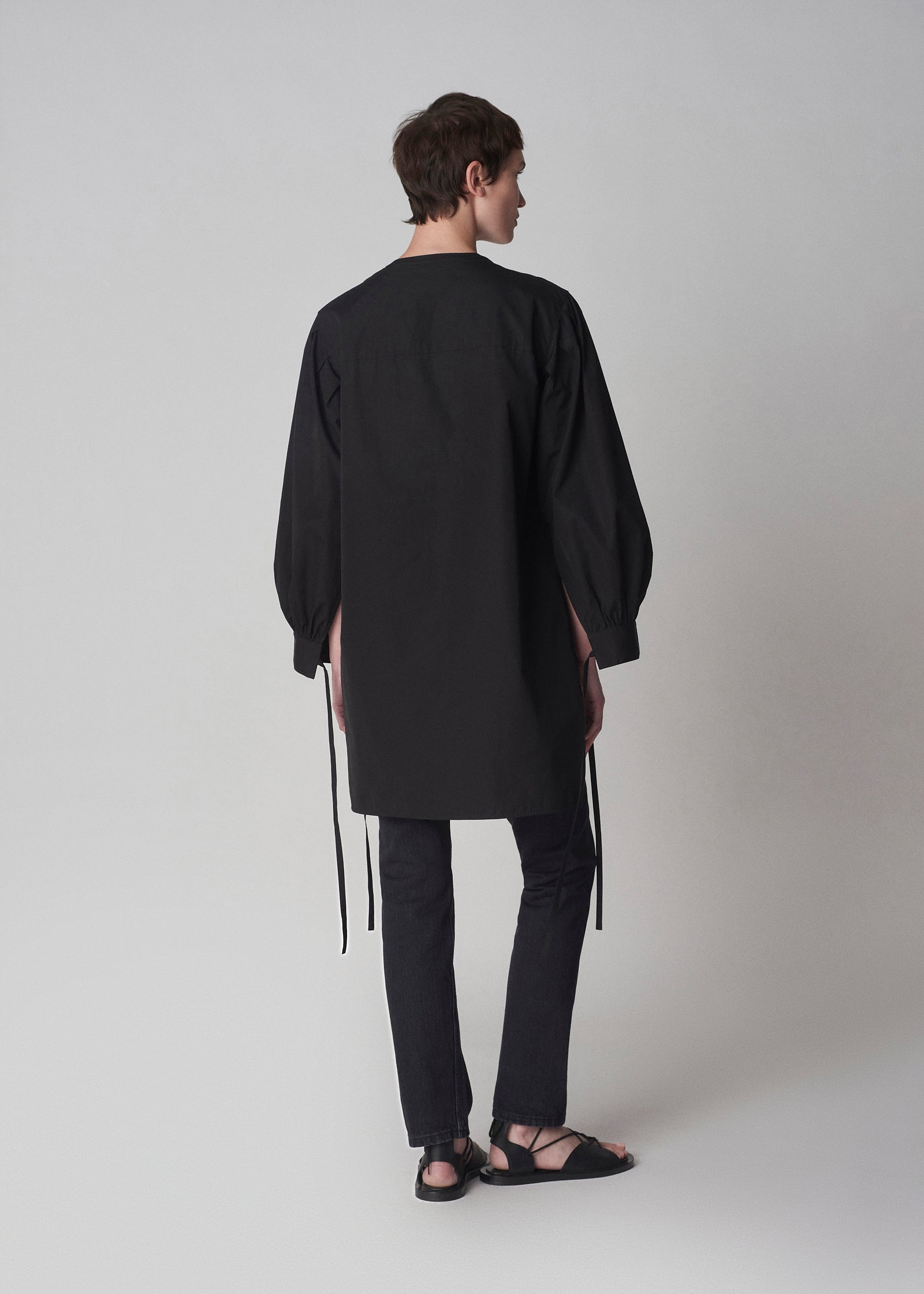 Collarless Tunic Shirt in Cotton Poplin - Black - CO Collections