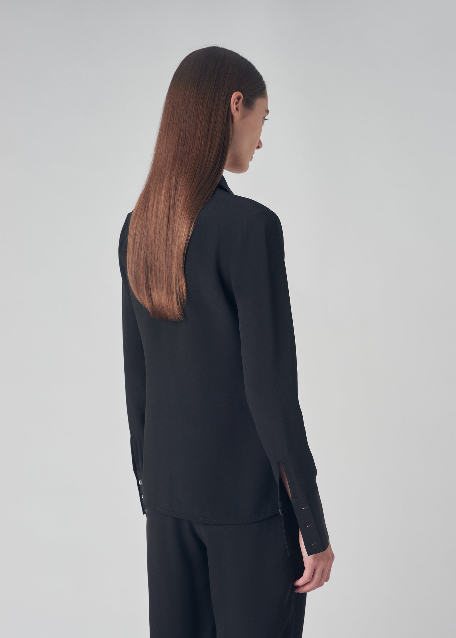 Button Up Shirt in Silk Cady - Black - CO Collections