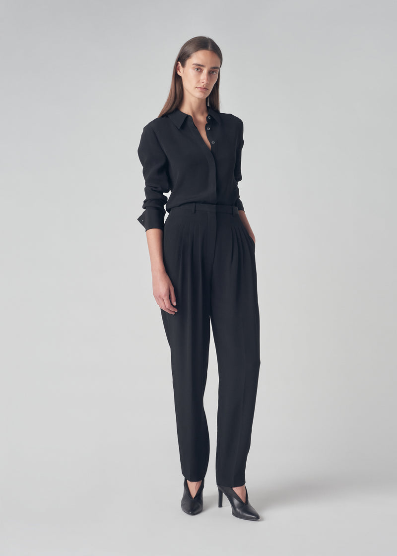 Pleated Carrot Trouser in Silk Cady - Black - CO