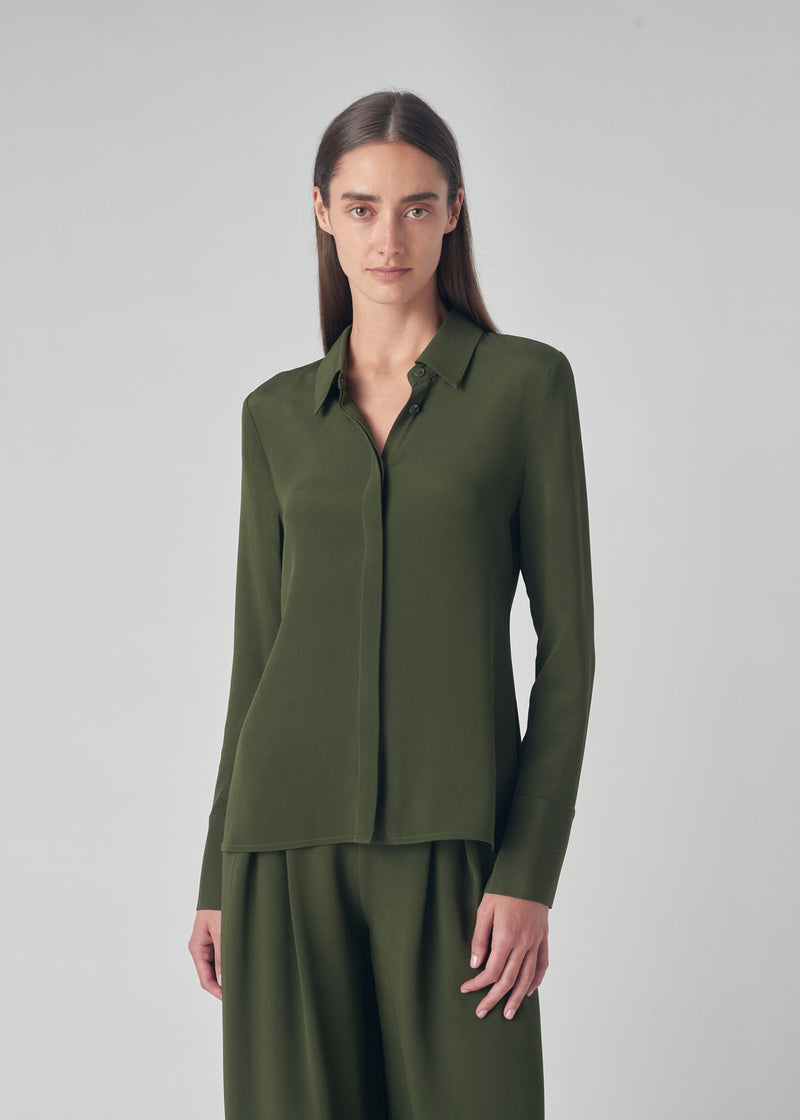 Button Up Shirt in Silk Cady - Green - CO