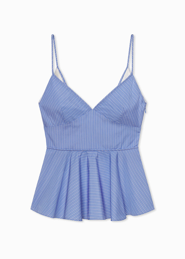Peplum Camisole in Striped Poplin - Blue Multi - CO