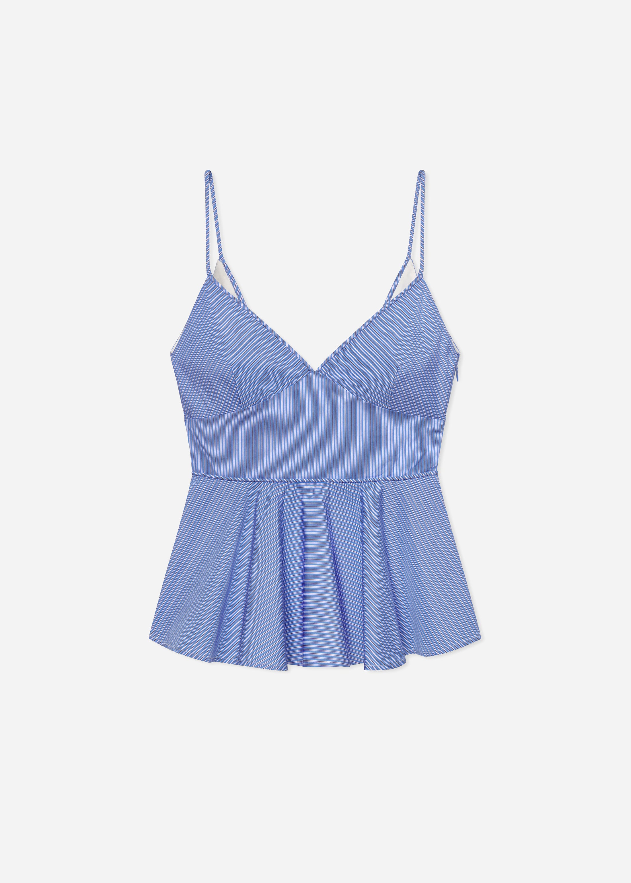 Peplum Camisole in Striped Poplin - Blue Multi
