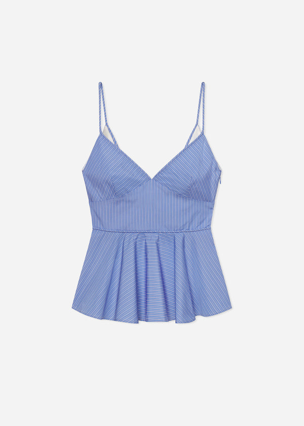Peplum Camisole in Striped Poplin - Blue Multi - CO