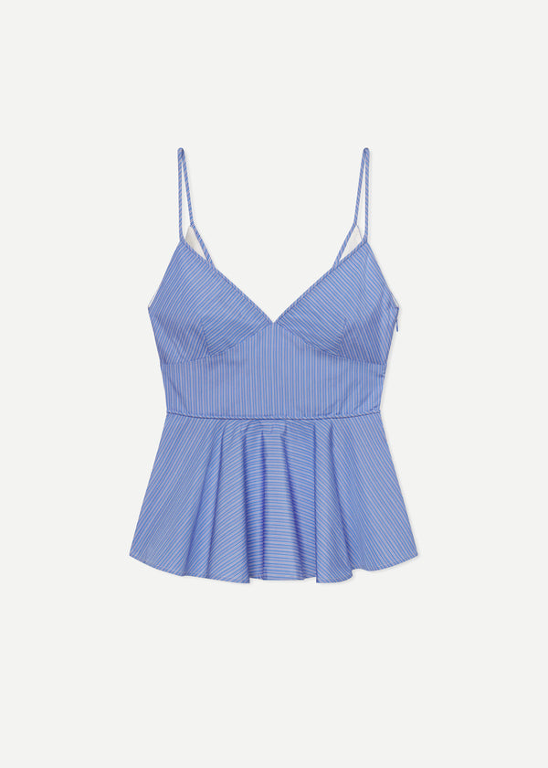 Peplum Camisole in Striped Poplin - Blue Multi - CO
