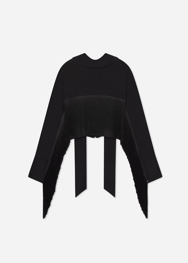 Fringe Satin Cape Top - Black - CO