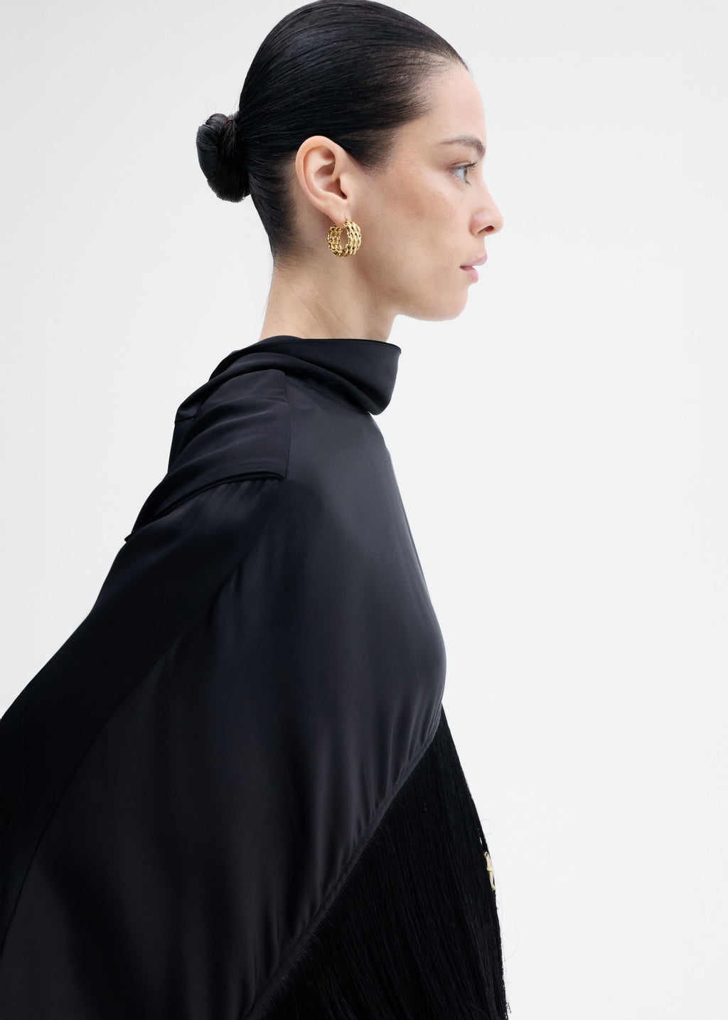 Fringe Satin Cape Top - Black - CO