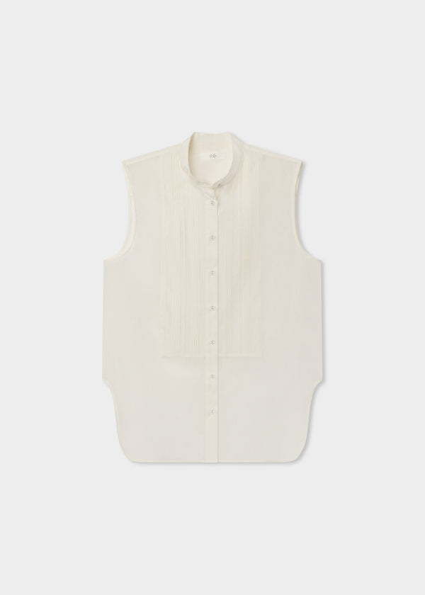 Sleeveless Tuxedo Shirt - Ivory - CO