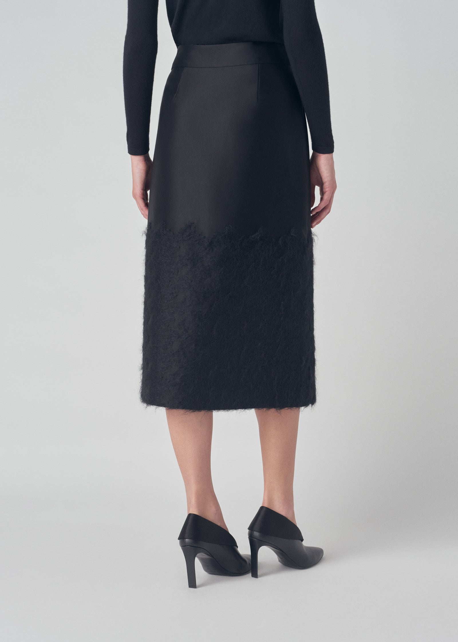 Embroidered Wrap Skirt in Duchess Satin - Black - CO Collections