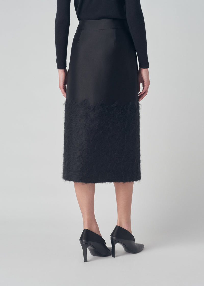 Embroidered Wrap Skirt in Duchess Satin - Black - CO