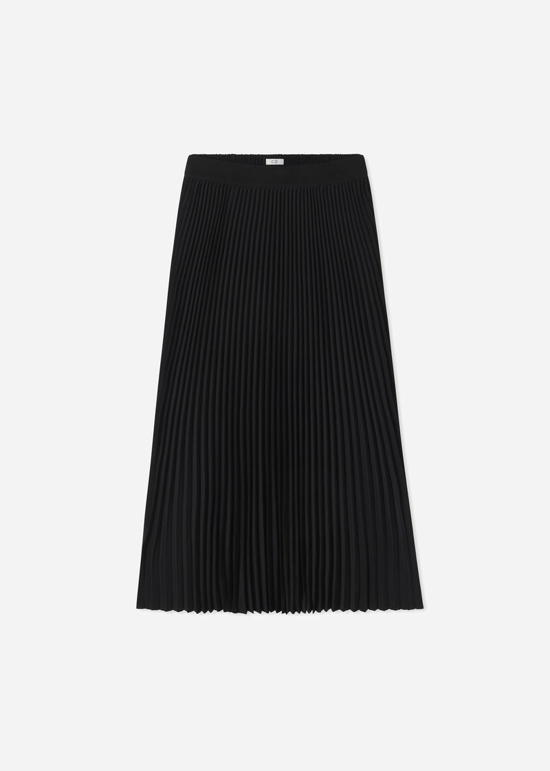Pleated Elastic Waist Skirt in Stretch Crepe - Black - CO