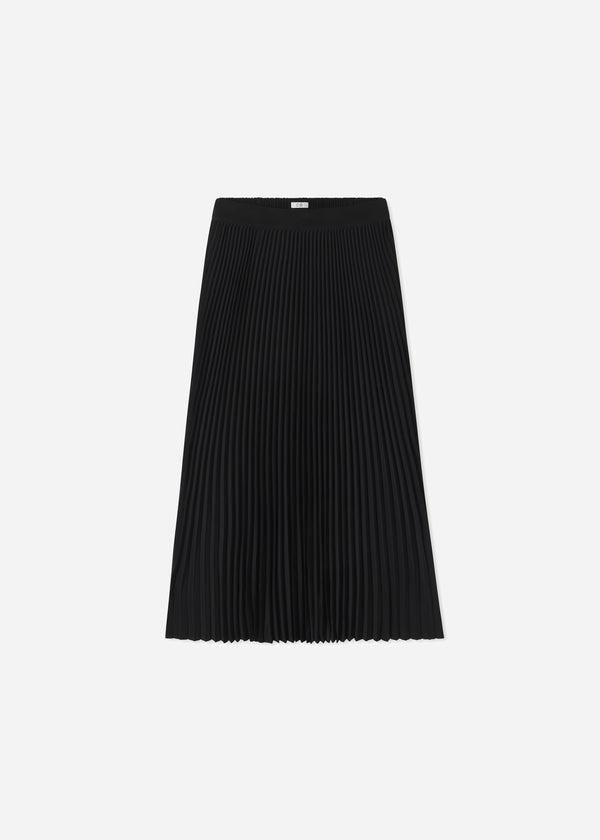 Pleated Elastic Waist Skirt in Stretch Crepe - Black - CO