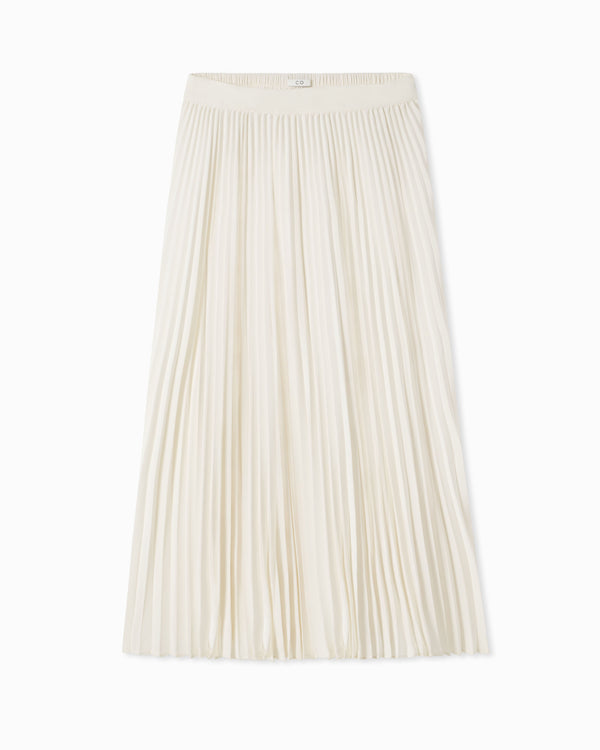 Pleated Elastic Waist Skirt in Stretch Crepe - Ivory - CO