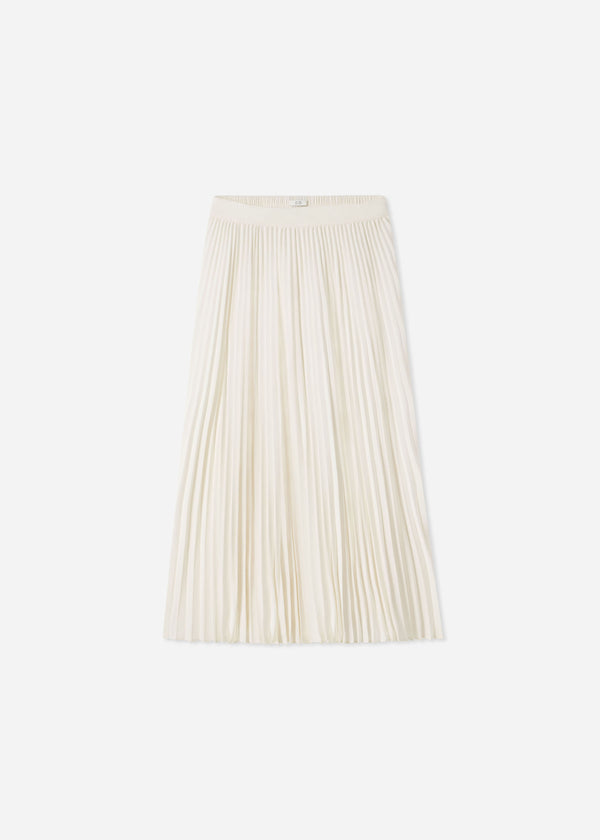Pleated Elastic Waist Skirt in Stretch Crepe - Ivory - CO