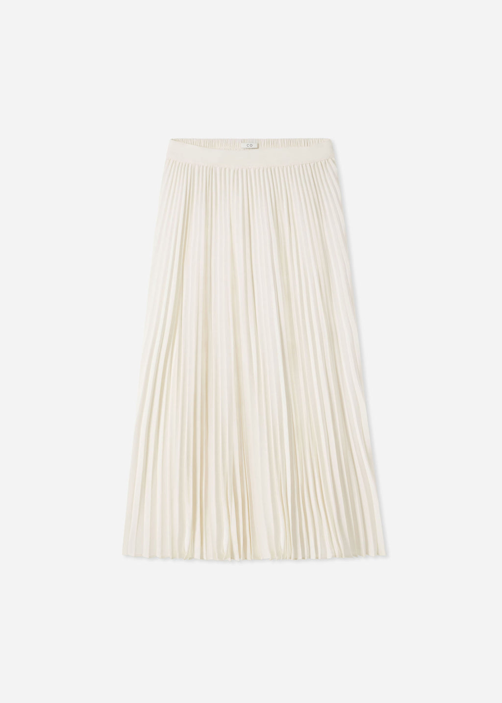 Pleated Elastic Waist Skirt in Stretch Crepe - Ivory - CO