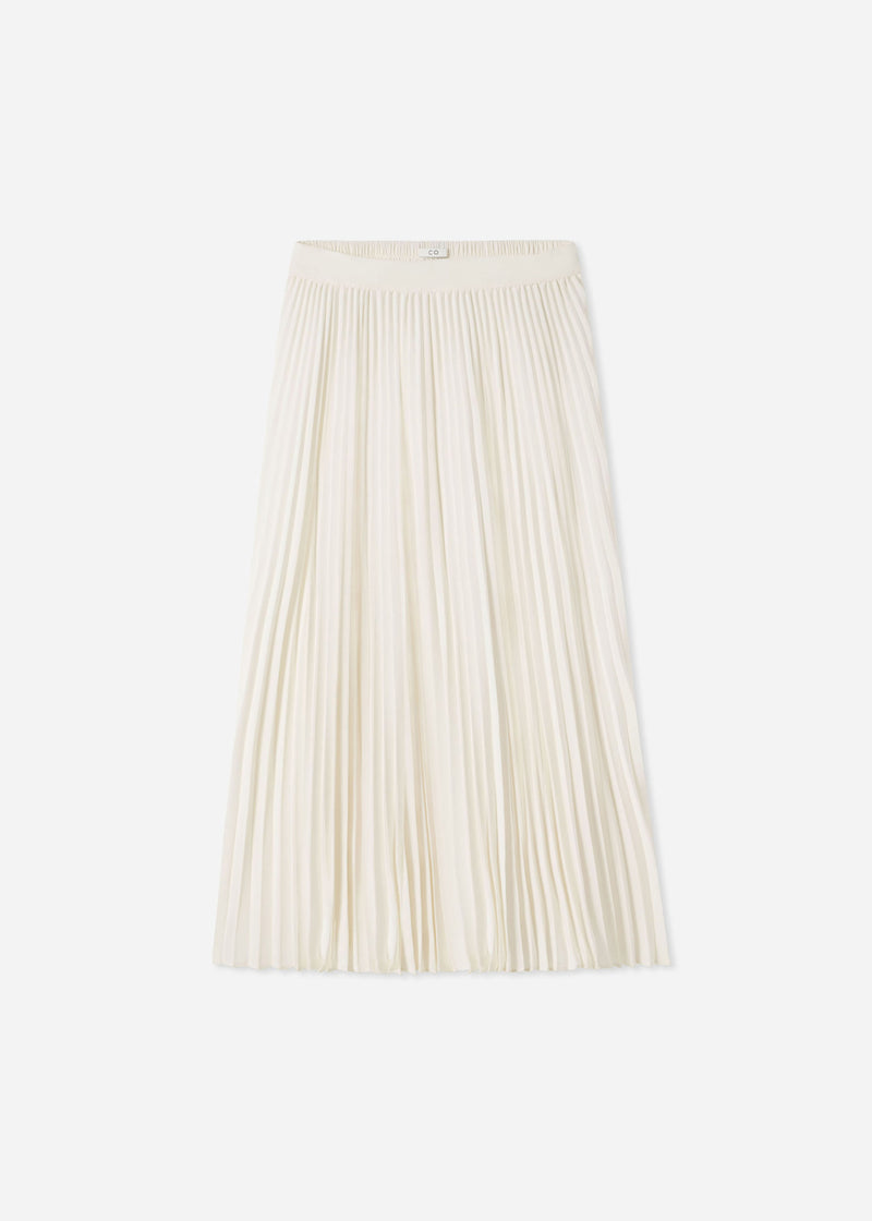Pleated Elastic Waist Skirt in Stretch Crepe - Ivory - CO