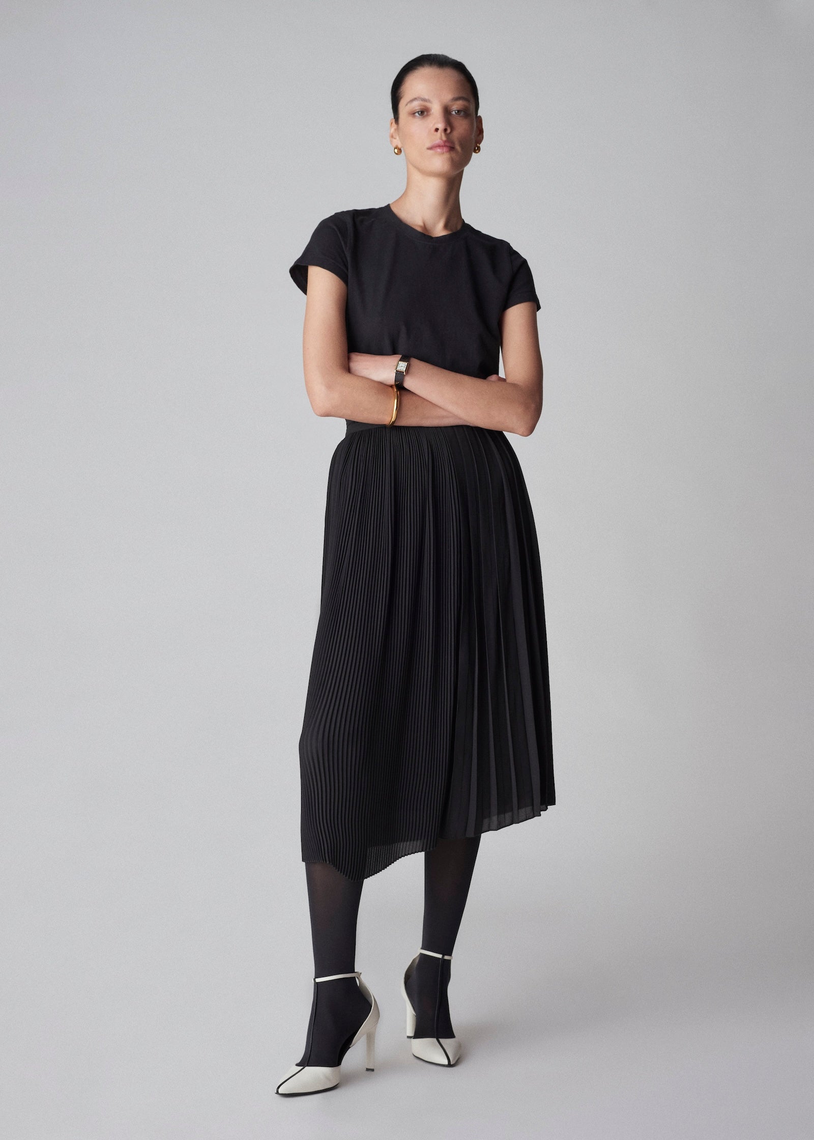 Pleated Wrap  Skirt in Crepe - Black - CO Collections