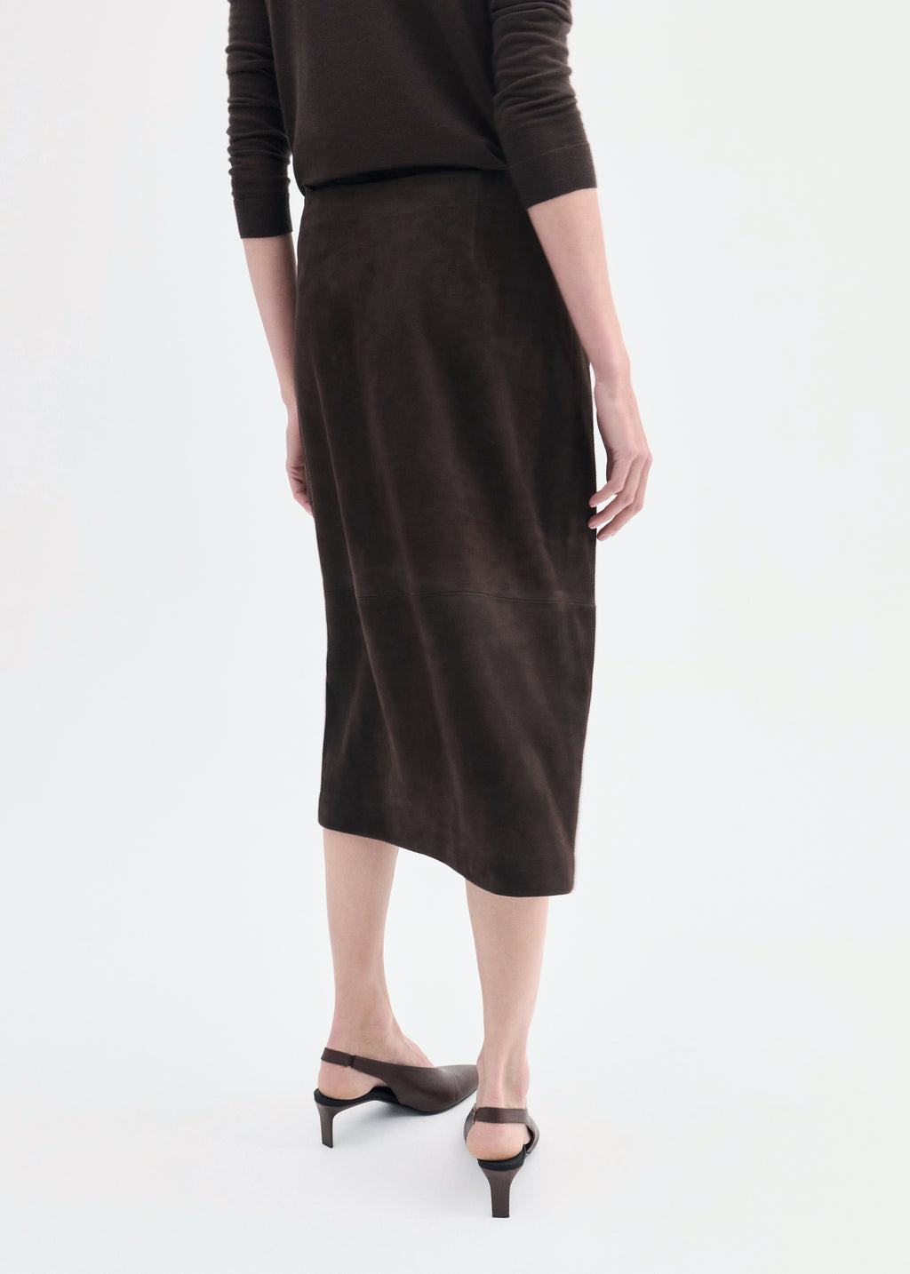 Wrap Skirt in Suede  - Chocolate - CO