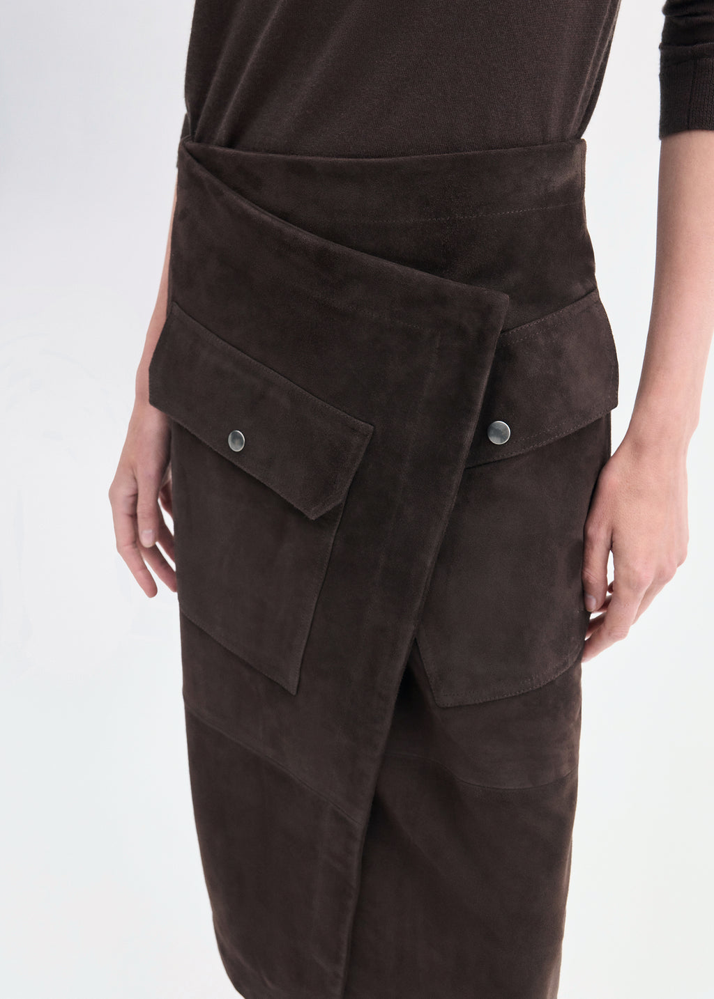 Wrap Skirt in Suede  - Chocolate - CO