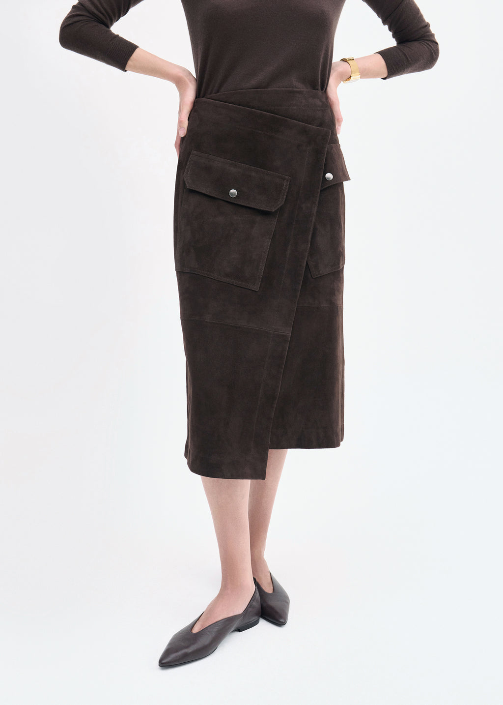 Wrap Skirt in Suede  - Chocolate - CO