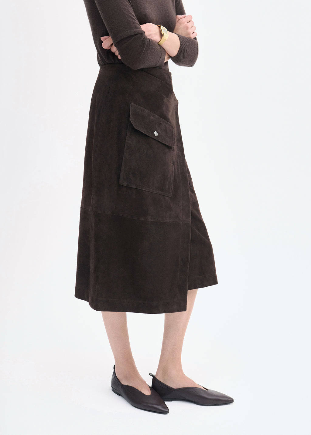 Wrap Skirt in Suede  - Chocolate - CO