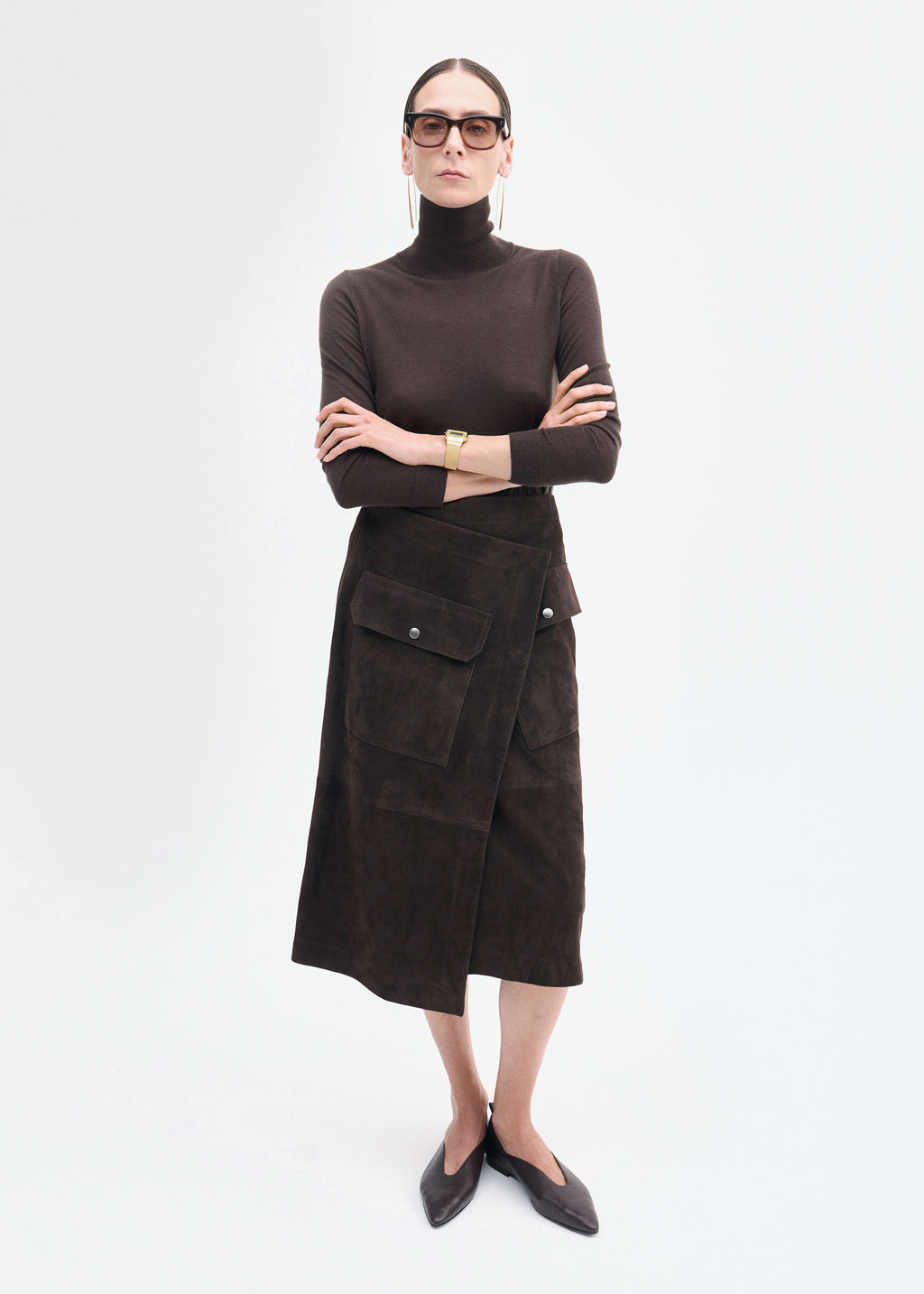 Wrap Skirt in Suede  - Chocolate - CO